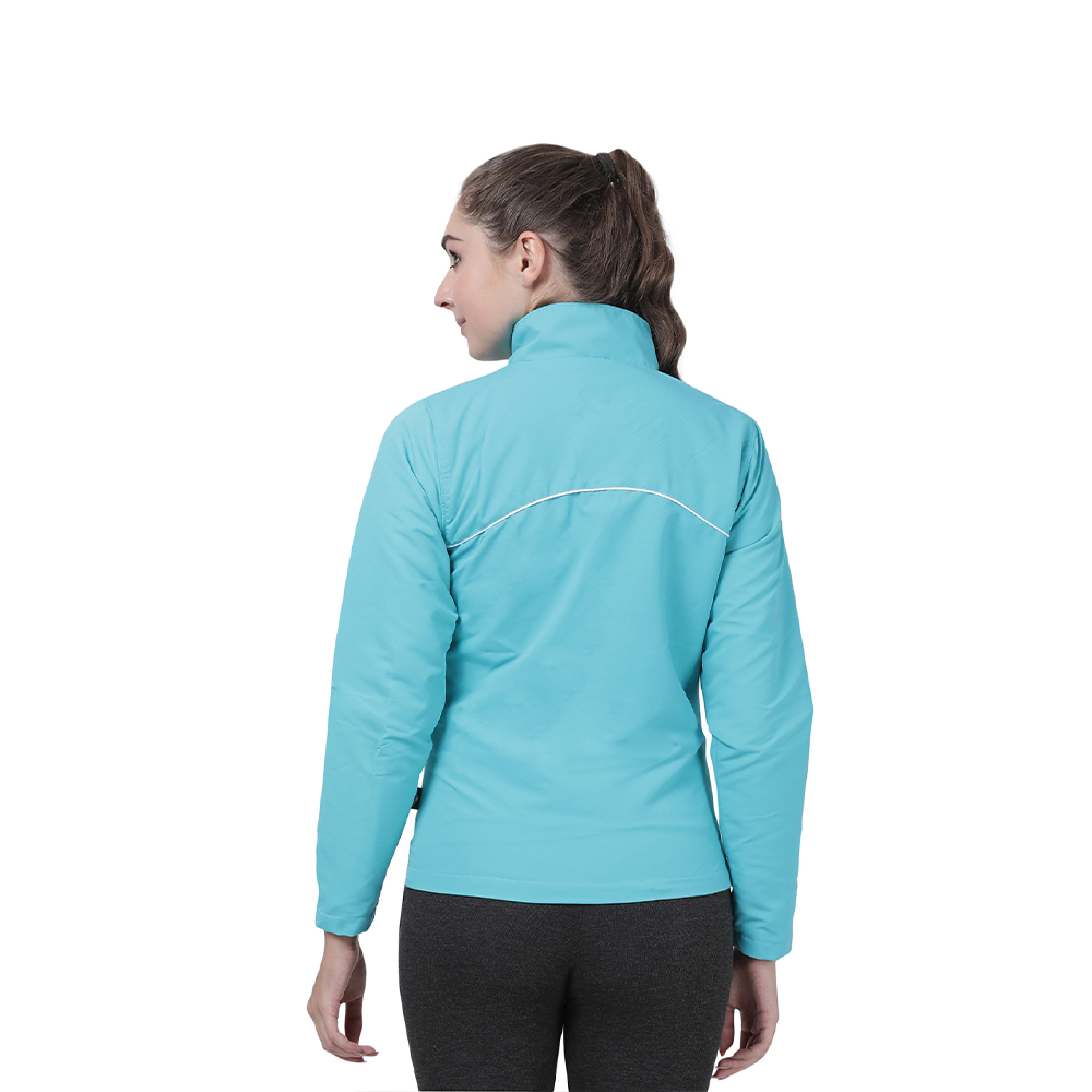 Plutus Women Solid Polyester Sports Jacket - Sky Blue